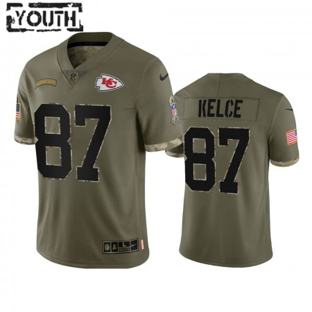 Lasten Kansas City Chiefs NFL Pelipaita Travis Kelce 87 Olive 2022 Salute To Service